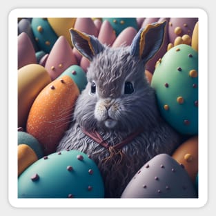 cute grey rabbit with eggs sticker Sticker